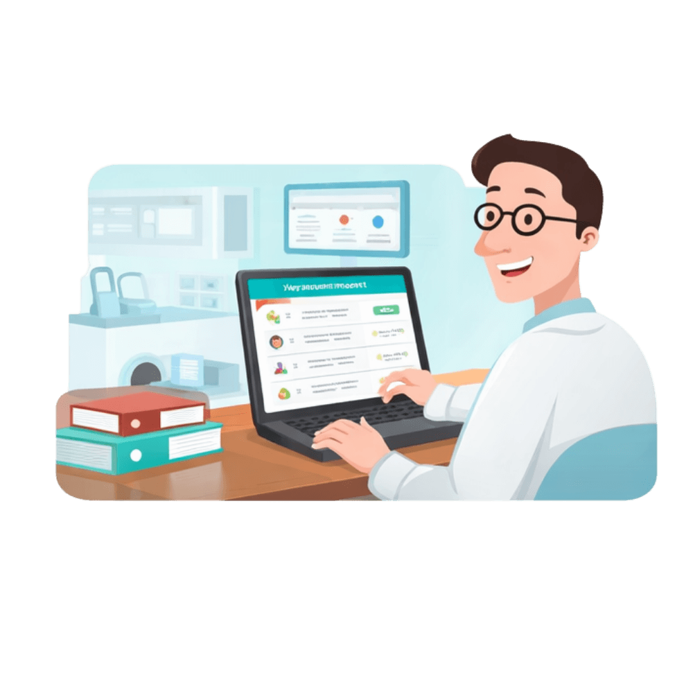 Illustration of a doctor managing patients on the Vorqard dashboard